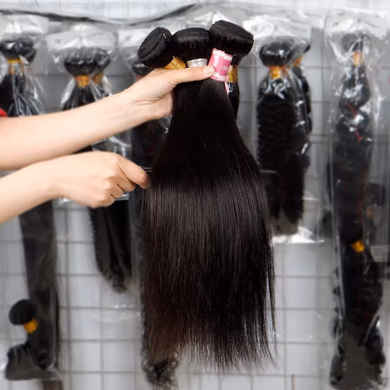 Cabello liso brasileño, 100% paquetes de cabello humano virgen sin procesar con cierre, extensiones de cabello humano negro Natural